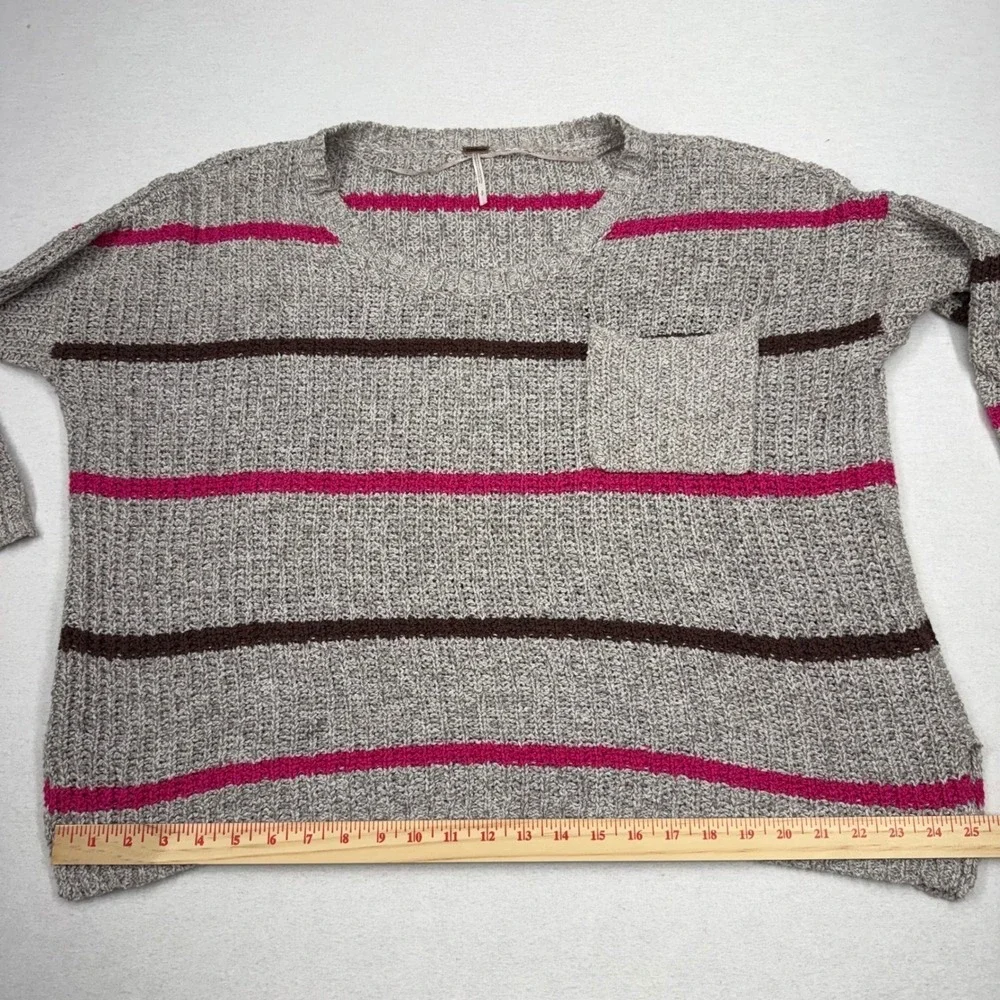 Free‎ People Striped Slouchy Knit Sweater Oversized Cotton Boho Y2K Gray Pink S